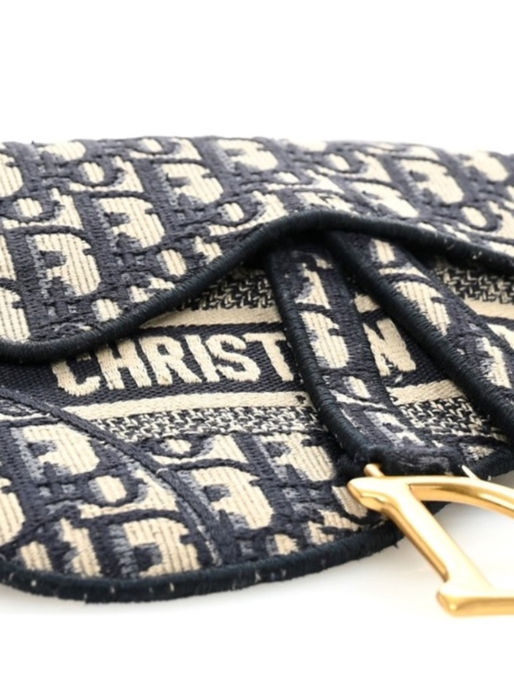 Dior Navy & White Oblique Mini Saddle Bag with Gold 'D' Charm - Picture 7 of 12